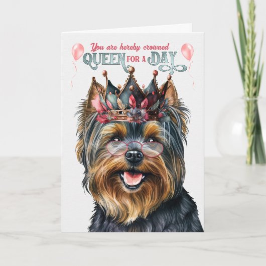 Black Yorkie Terrier Queen voor Dag Funny Birthday Kaart (Voorkant)