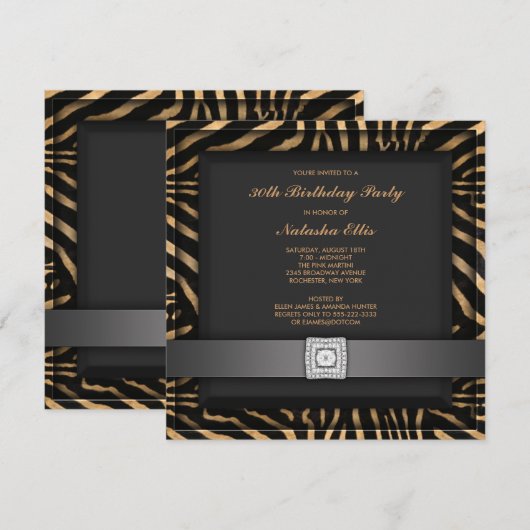 Black Zebra Any Number Party Invitation Sjabloon Kaart (Voorkant / Achterkant)