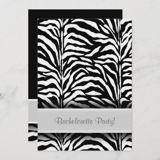Black Zebra Bachelorette Party Uitnodigingen (Voorkant / Achterkant)