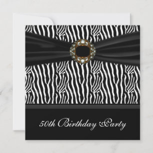 Black Zebra Jewel Womans 50th Birthday Party Kaart