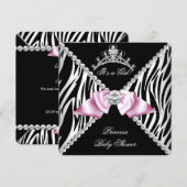 Black Zebra Pink Bow Princess Baby shower Kaart (Voorkant / Achterkant)