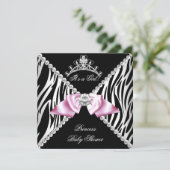 Black Zebra Pink Bow Princess Baby shower Kaart (Staand voorkant)
