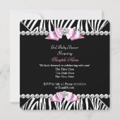 Black Zebra Pink Bow Princess Baby shower Kaart (Achterkant)