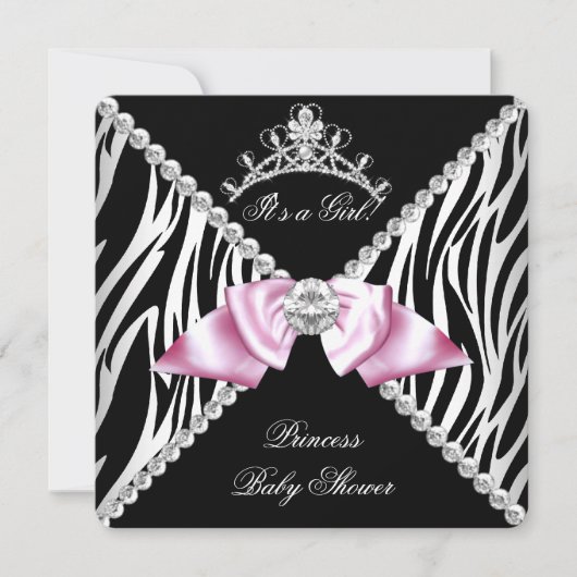Black Zebra Pink Bow Princess Baby shower Kaart (Voorkant)