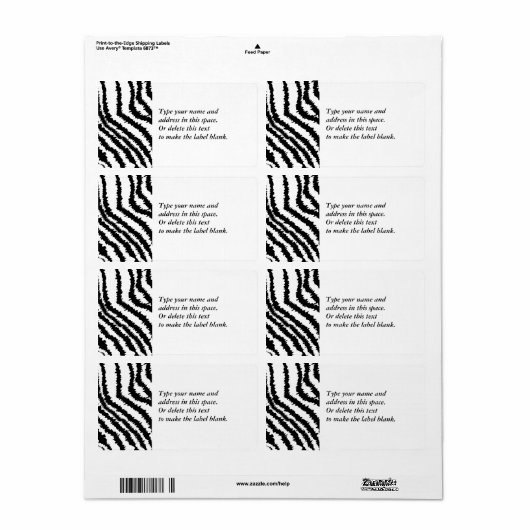 Black Zebra Print Pattern. Etiket (Full Sheet)