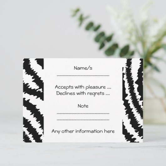 Black Zebra Print Pattern. RSVP Kaartje (Staand voorkant)