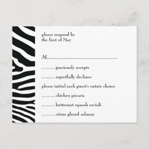 Black Zebra Print Response/Menu Card RSVP Kaartje
