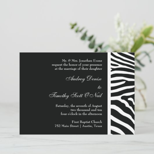 Black Zebra Print Wedding Uitnodiging (Staand voorkant)