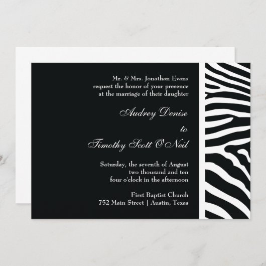 Black Zebra Print Wedding Uitnodiging (Voorkant / Achterkant)