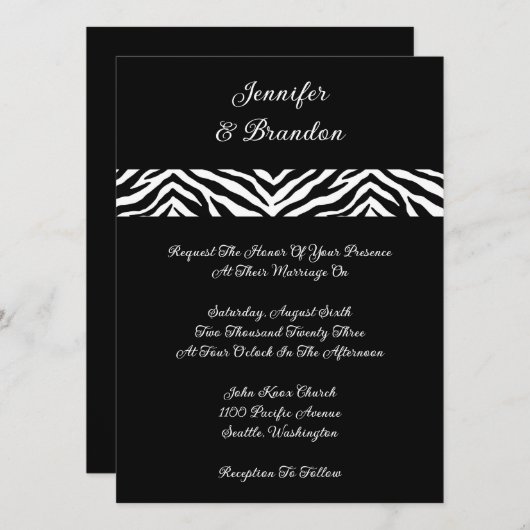 Black Zebra Print Wedding Uitnodiging (Voorkant / Achterkant)