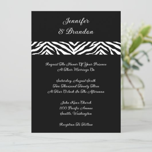 Black Zebra Print Wedding Uitnodiging (Staand voorkant)
