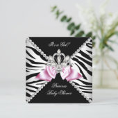 Black Zebra Roze Bow Princess Baby shower 3 Kaart (Staand voorkant)