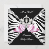 Black Zebra Roze Bow Princess Baby shower 3 Kaart (Voorkant)
