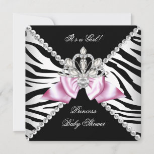 Black Zebra Roze Bow Princess Baby shower 3 Kaart