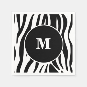 Black Zebra Stripe Custom Monogram Paper Napkins Servet