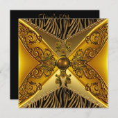 Black Zebra Stripe Floral Gold Jewel 50e verjaarda Kaart (Voorkant / Achterkant)