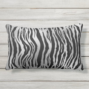 Black Zebra Stripes Animal Print Silver Luxury Buitenkussen