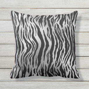 Black Zebra Stripes Animal Print Silver Luxury Buitenkussen