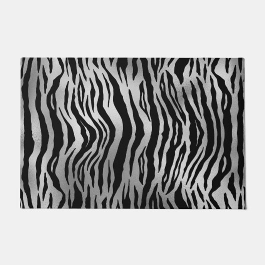 Black Zebra Stripes Animal Print Silver Luxury Deurmat (Voorkant)