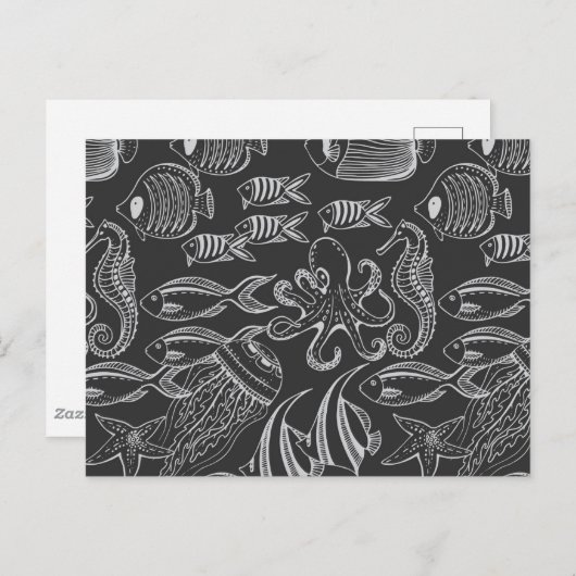 Black Zee Pattern Briefkaart (Voorkant / Achterkant)