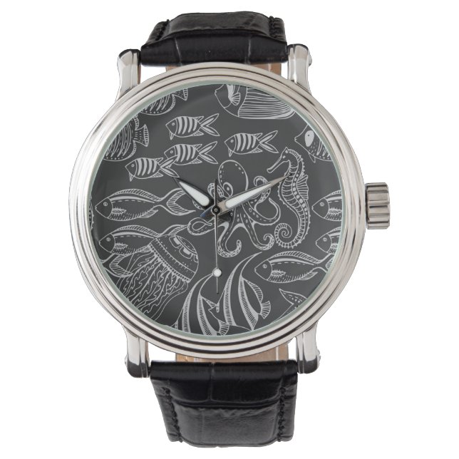 Black Zee Pattern Horloge (Voorkant)