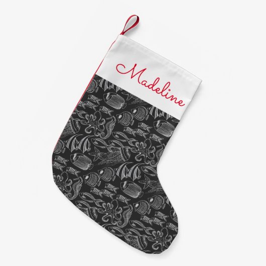 Black Zee Pattern | Jouw namen toevoegen Kleine Kerstsok (Voorkant (Hangend))