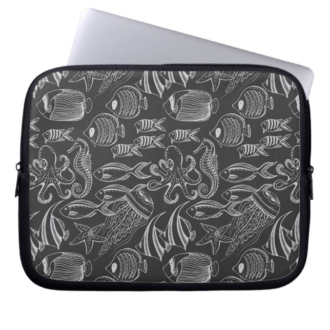 Black Zee Pattern Laptop Sleeve (Voorkant)