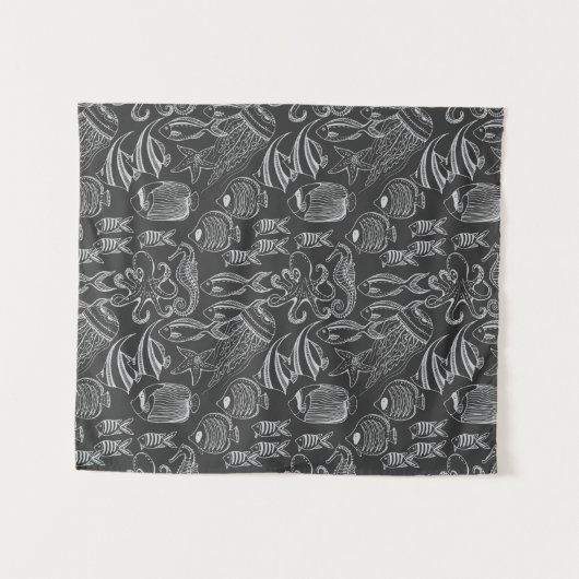 Black Zee Pattern Wandkleed (Voorkant (horizontaal))