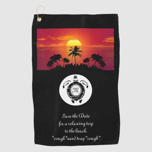 Black Zee Turtle Silhouette Diamond Monogram Golfhanddoek (Voorkant)