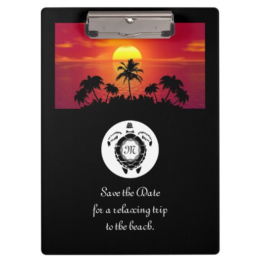 Black Zee Turtle Silhouette Diamond Monogram Klembord (Voorkant)