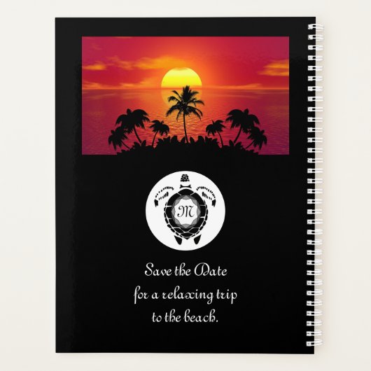 Black Zee Turtle Silhouette Diamond Monogram Planner (Achterkant)
