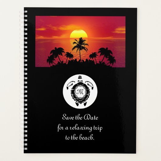 Black Zee Turtle Silhouette Diamond Monogram Planner (Voorkant)