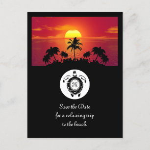 Black Zee Turtle Silhouette Diamond Monogram Uitnodiging Briefkaart