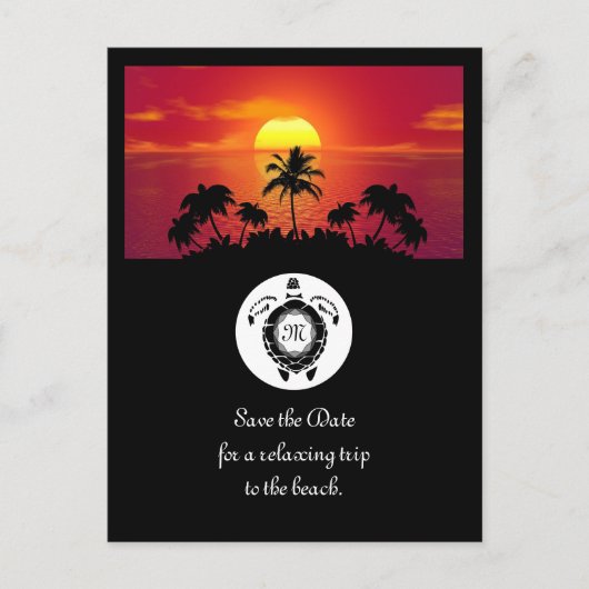 Black Zee Turtle Silhouette Diamond Monogram Uitnodiging Briefkaart (Voorkant)
