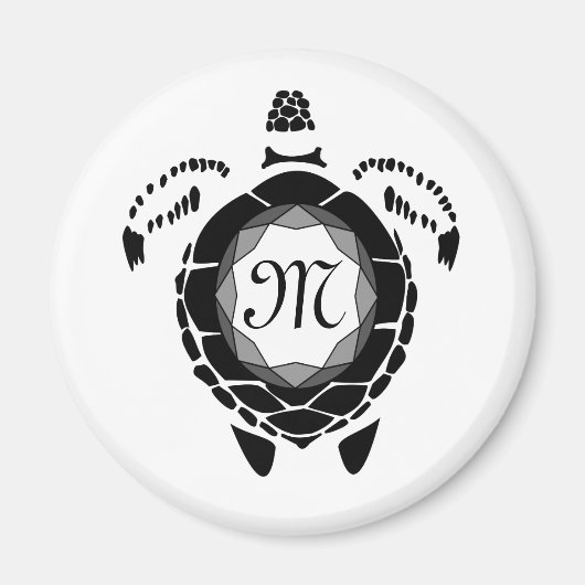 Black Zee Turtle Silhouette Gepersonaliseerd Monog Magneet (Voorkant)