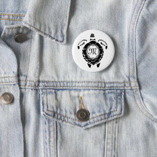 Black Zee Turtle Silhouette Gepersonaliseerd Monog Ronde Button 5,7 Cm