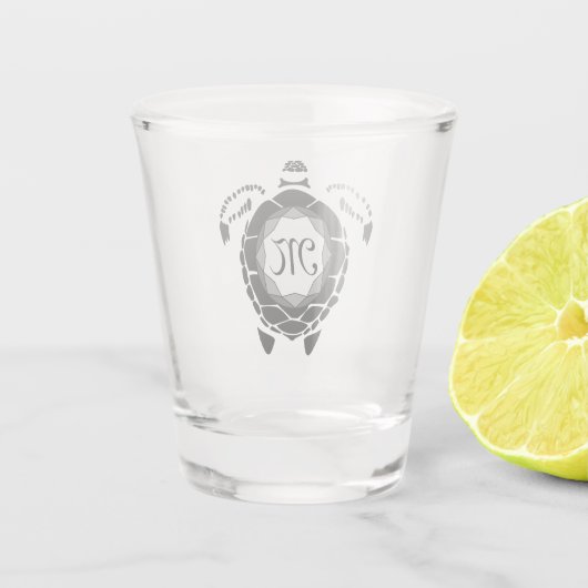 Black Zee Turtle Silhouette Gepersonaliseerd Monog Shot Glas (Achterkant)
