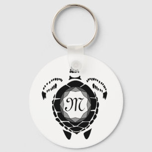 Black Zee Turtle Silhouette Gepersonaliseerd Monog Sleutelhanger