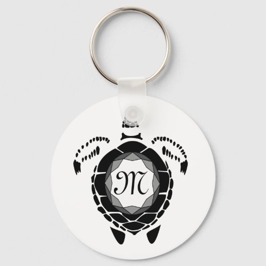 Black Zee Turtle Silhouette Gepersonaliseerd Monog Sleutelhanger (Voorkant)