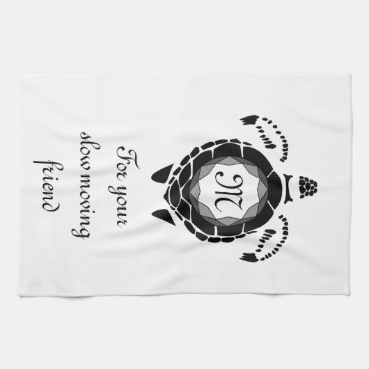 Black Zee Turtle Silhouette Gepersonaliseerd Monog Theedoek (Horizontaal)