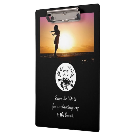 Black Zee Turtle Silhouette Monogram Foto Klembord (Links)