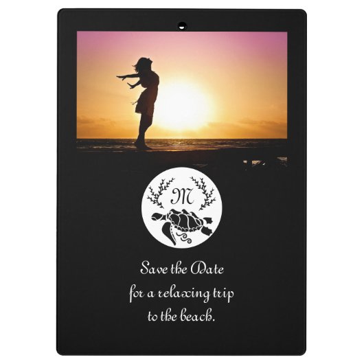 Black Zee Turtle Silhouette Monogram Foto Klembord (Achterkant)