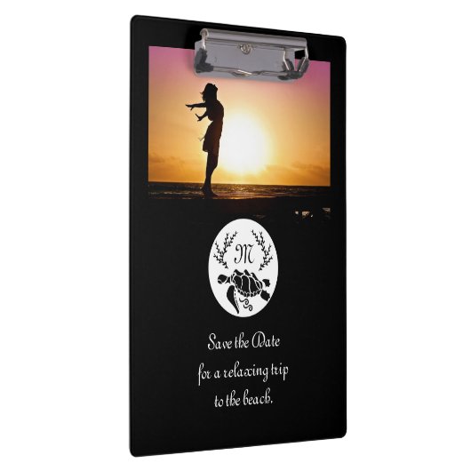 Black Zee Turtle Silhouette Monogram Foto Klembord (Rechts)