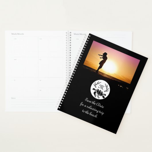 Black Zee Turtle Silhouette Monogram Foto Planner (Display)
