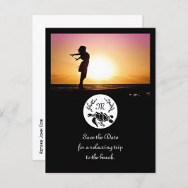 Black Zee Turtle Silhouette Monogram Foto Uitnodiging Briefkaart
