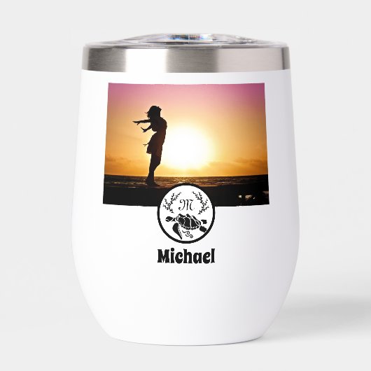 Black Zee Turtle Silhouette Photo Monogram (Voorkant)