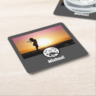 Black Zee Turtle Silhouette Photo Monogram Kartonnen Onderzetters