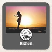 Black Zee Turtle Silhouette Photo Monogram Kartonnen Onderzetters (Voorkant)