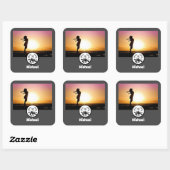 Black Zee Turtle Silhouette Photo Monogram Vierkante Sticker (Vel)