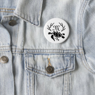 Black Zee Turtle Silhouette Side Uitzicht Ronde Button 5,7 Cm